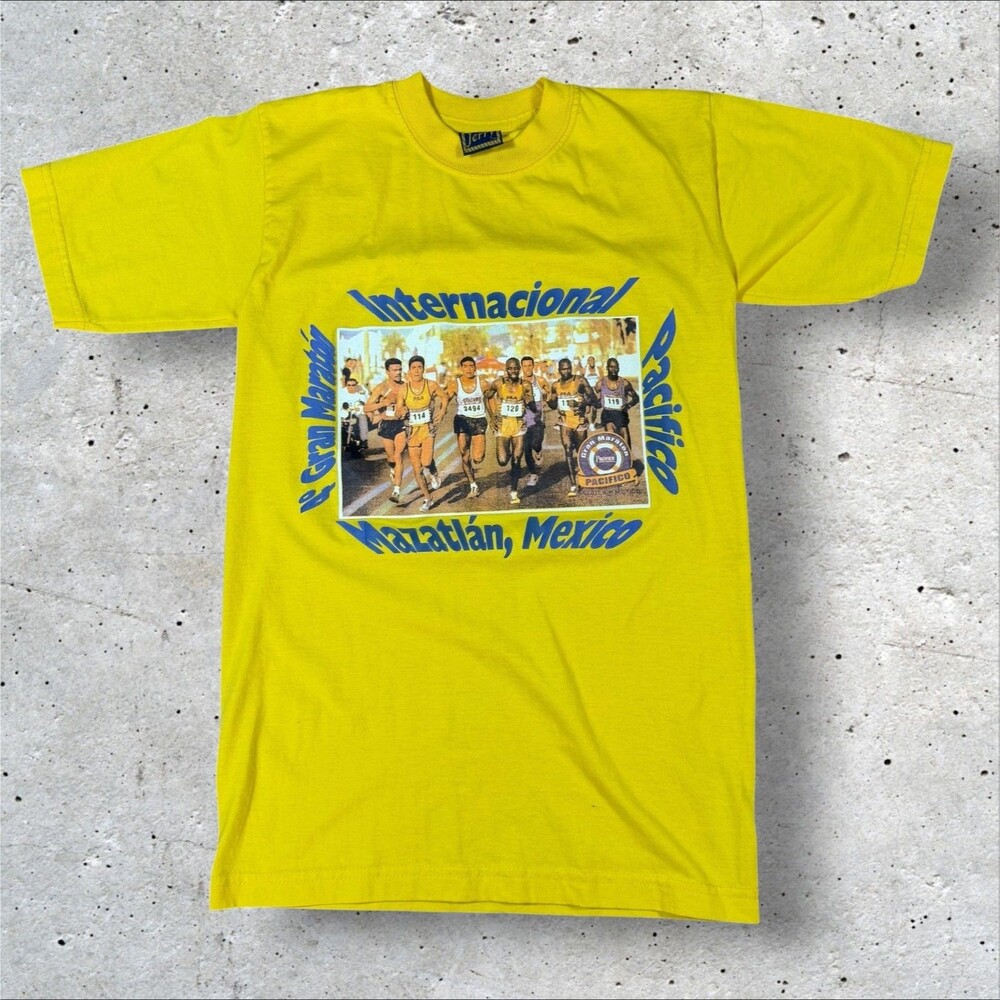 Vintage 90s Gran Maraton Mazatlan Mexico Shirt Pacifico Beer Graphic Yellow L